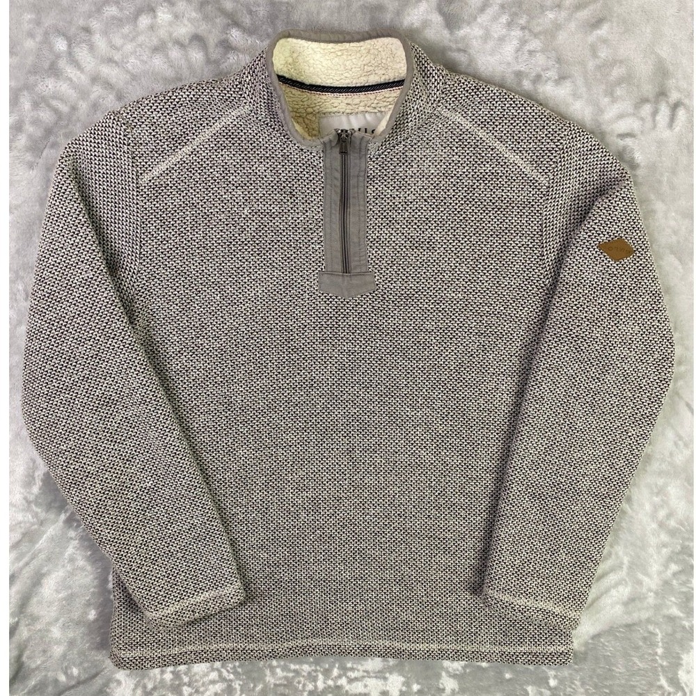 Orvis Quarter Zip Pullover Mens Large Grey Sherpa Lined Textured Knit Sweater